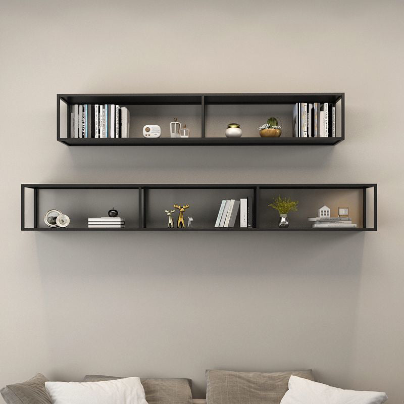 Closed Back Wall Mounted Bookshelf Metal Shelves Included Bookcase in Black