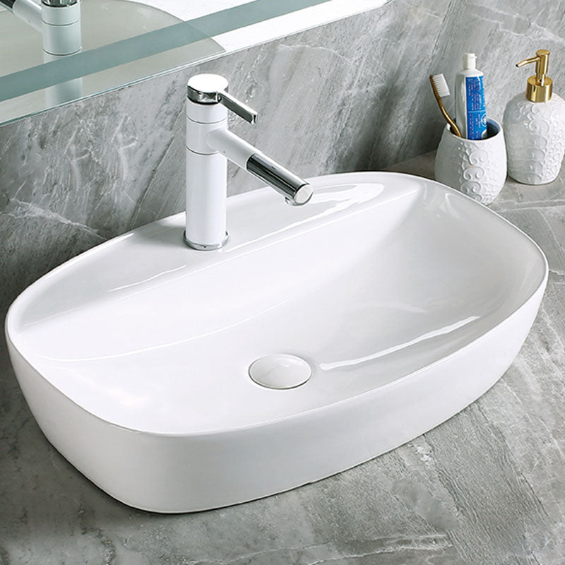 Modern Vessel Bathroom Sink Porcelain with Pop-Up Drain Vessel Sink without Faucet
