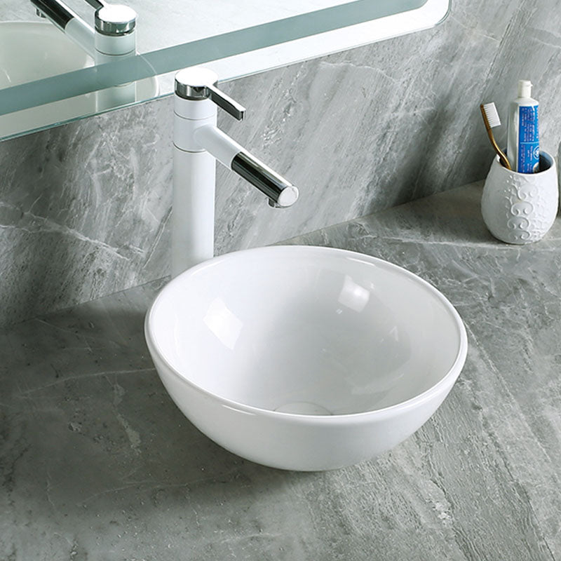 Modern Vessel Bathroom Sink Porcelain with Pop-Up Drain Vessel Sink without Faucet