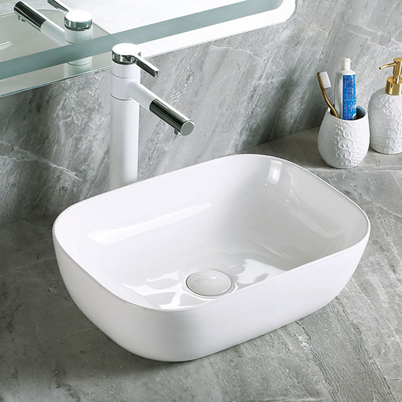 Modern Vessel Bathroom Sink Porcelain with Pop-Up Drain Vessel Sink without Faucet