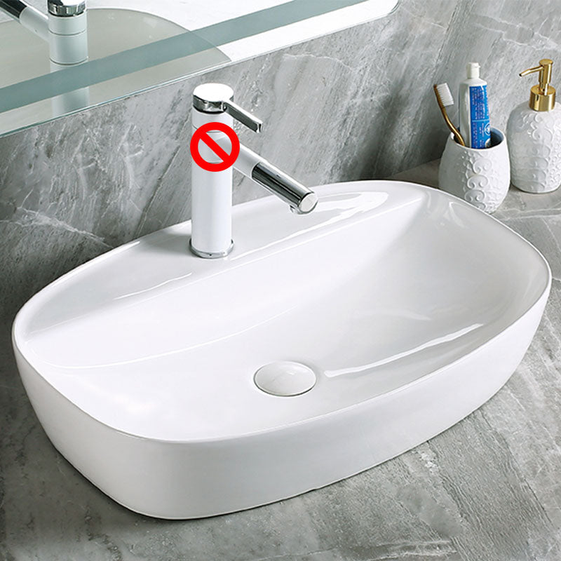 Modern Vessel Bathroom Sink Porcelain with Pop-Up Drain Vessel Sink without Faucet
