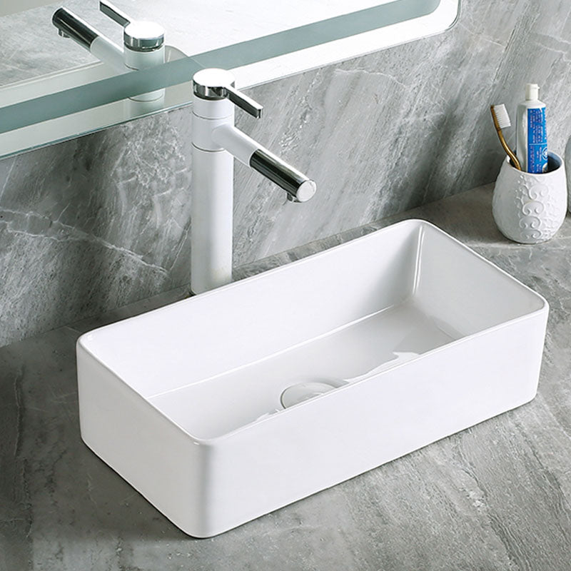 Modern Vessel Bathroom Sink Porcelain with Pop-Up Drain Vessel Sink without Faucet