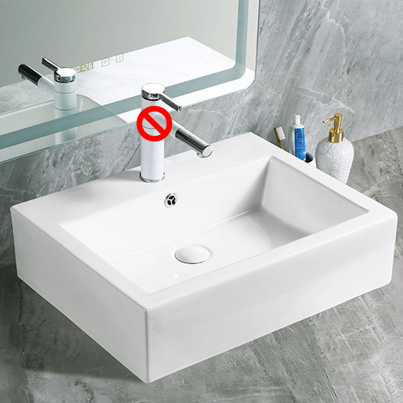 Modern Vessel Bathroom Sink Porcelain with Pop-Up Drain Vessel Sink without Faucet
