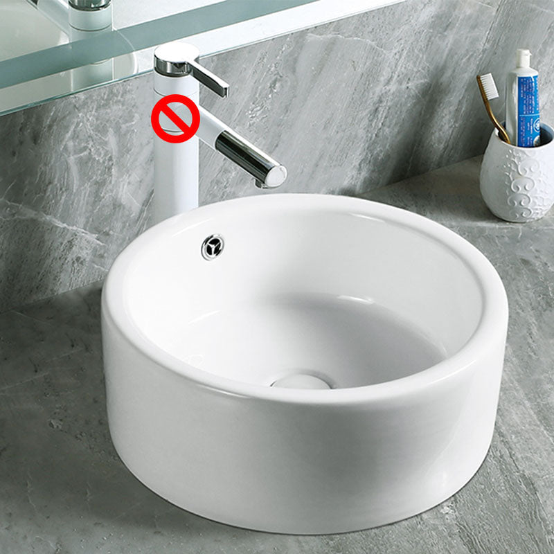 Modern Vessel Bathroom Sink Porcelain with Pop-Up Drain Vessel Sink without Faucet