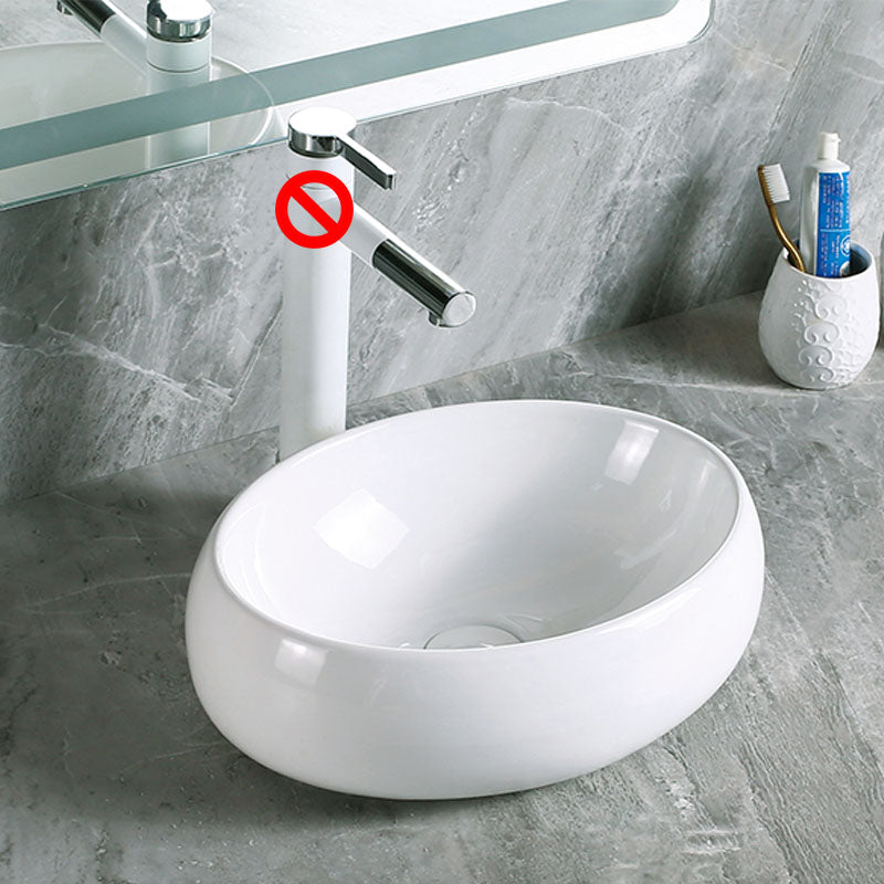Modern Vessel Bathroom Sink Porcelain with Pop-Up Drain Vessel Sink without Faucet