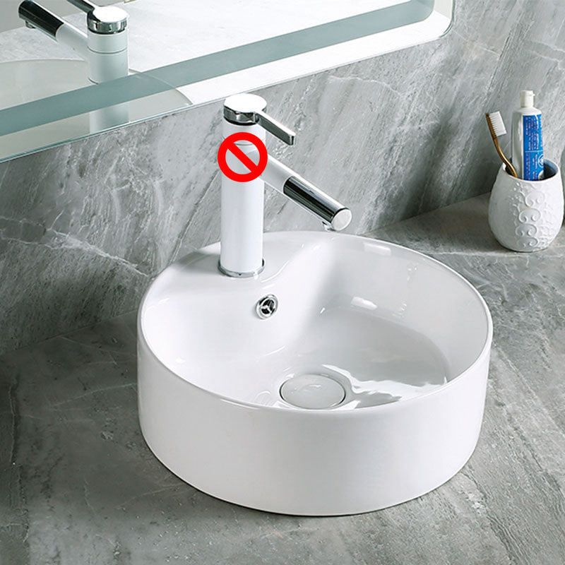 Modern Vessel Bathroom Sink Porcelain with Pop-Up Drain Vessel Sink without Faucet