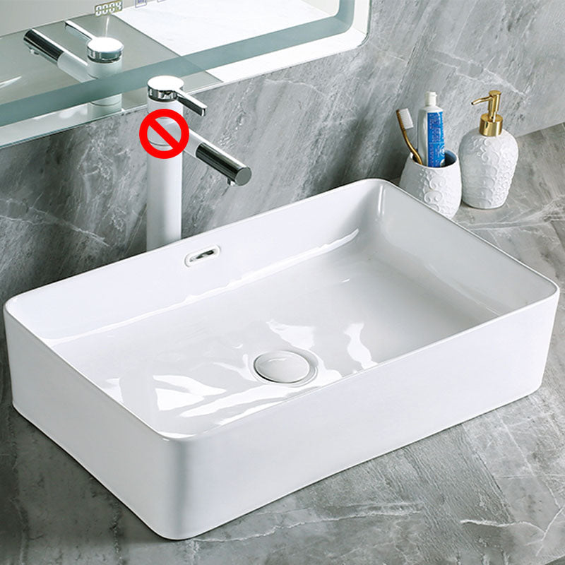 Modern Vessel Bathroom Sink Porcelain with Pop-Up Drain Vessel Sink without Faucet
