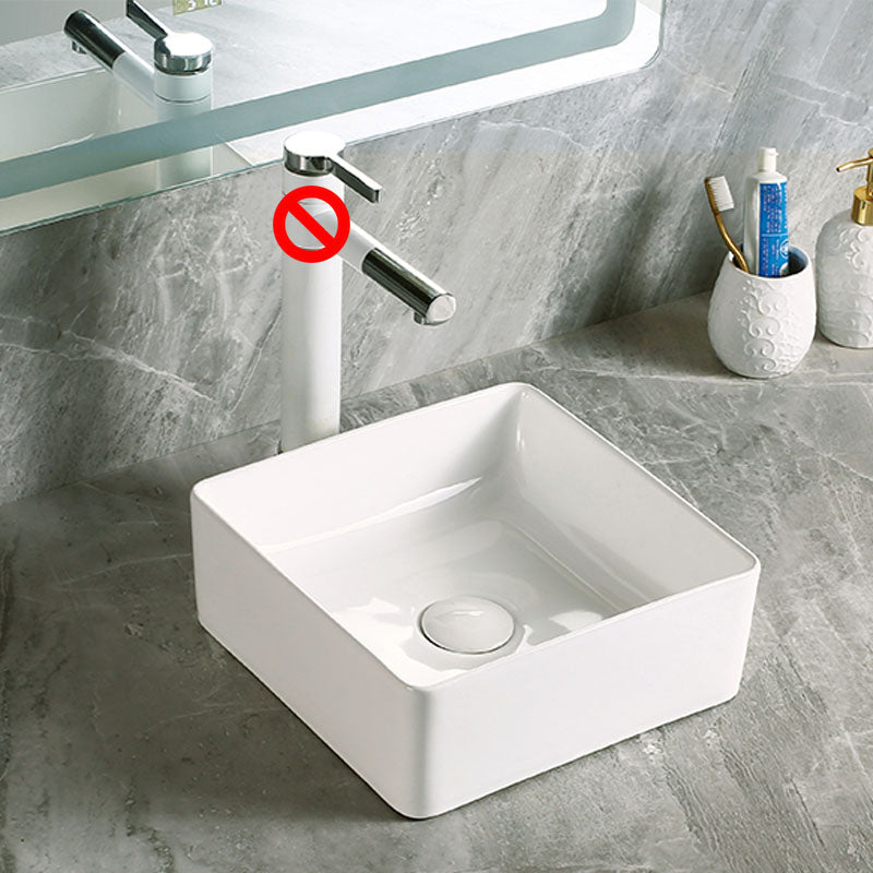 Modern Vessel Bathroom Sink Porcelain with Pop-Up Drain Vessel Sink without Faucet