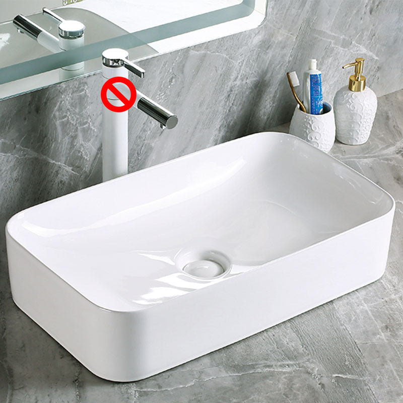 Modern Vessel Bathroom Sink Porcelain with Pop-Up Drain Vessel Sink without Faucet