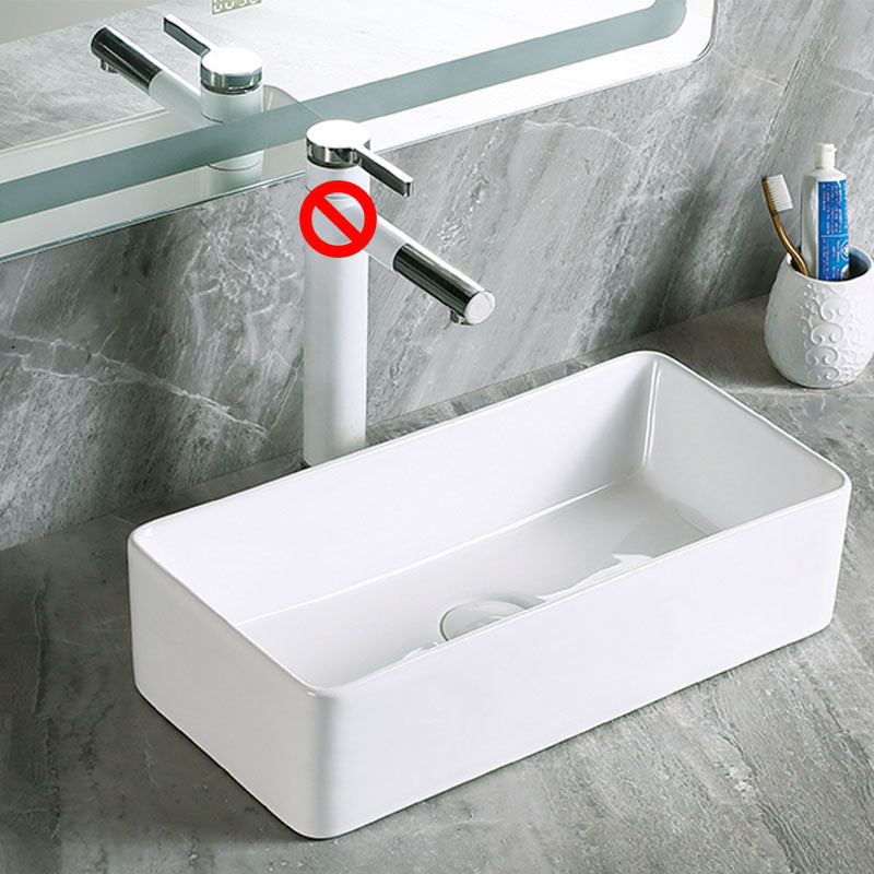 Modern Vessel Bathroom Sink Porcelain with Pop-Up Drain Vessel Sink without Faucet
