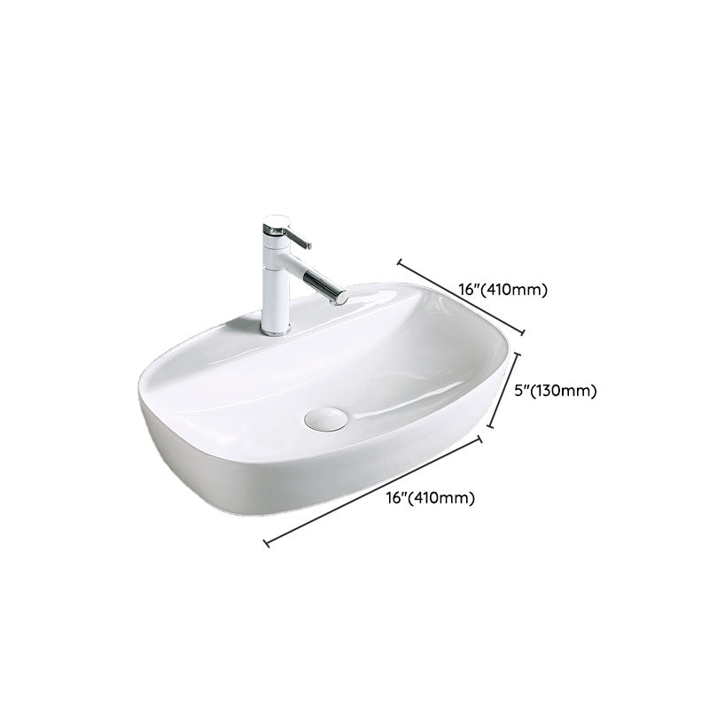 Modern Vessel Bathroom Sink Porcelain with Pop-Up Drain Vessel Sink without Faucet