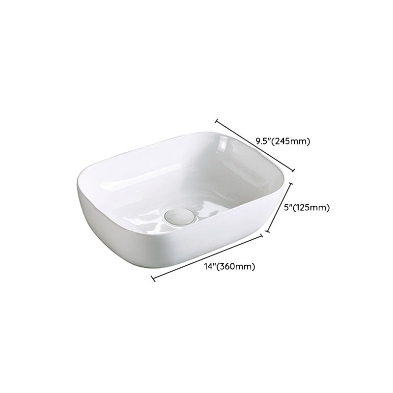 Modern Vessel Bathroom Sink Porcelain with Pop-Up Drain Vessel Sink without Faucet