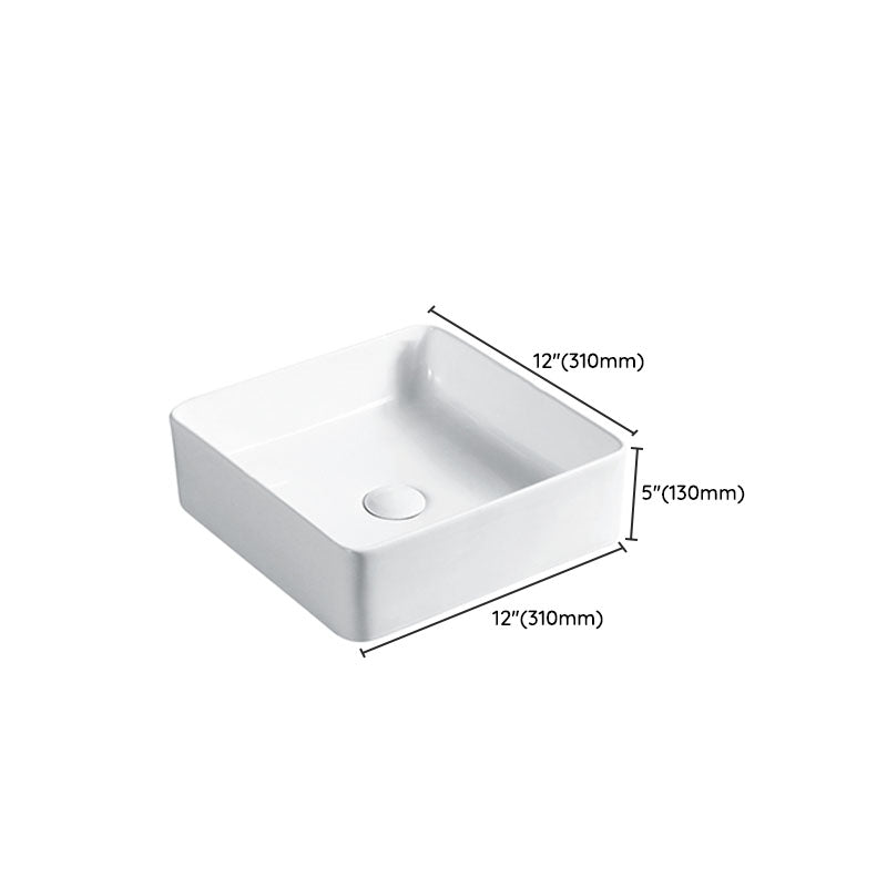 Modern Vessel Bathroom Sink Porcelain with Pop-Up Drain Vessel Sink without Faucet