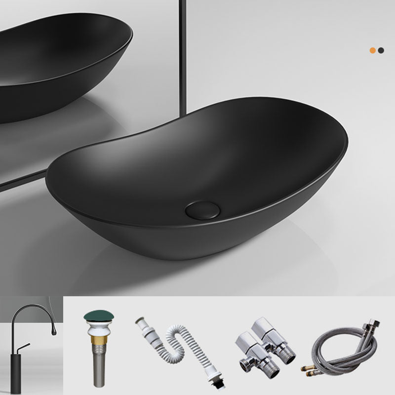 Oval Porcelain Vessel Sink Modern Style Vessel Lavatory Sink with No Craftsmanship