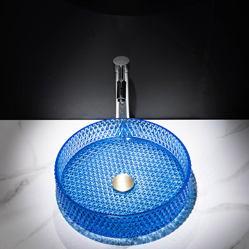 Modern Vessel Bathroom Sink Round Glass with Faucet and with Pop-Up Drain Vessel
