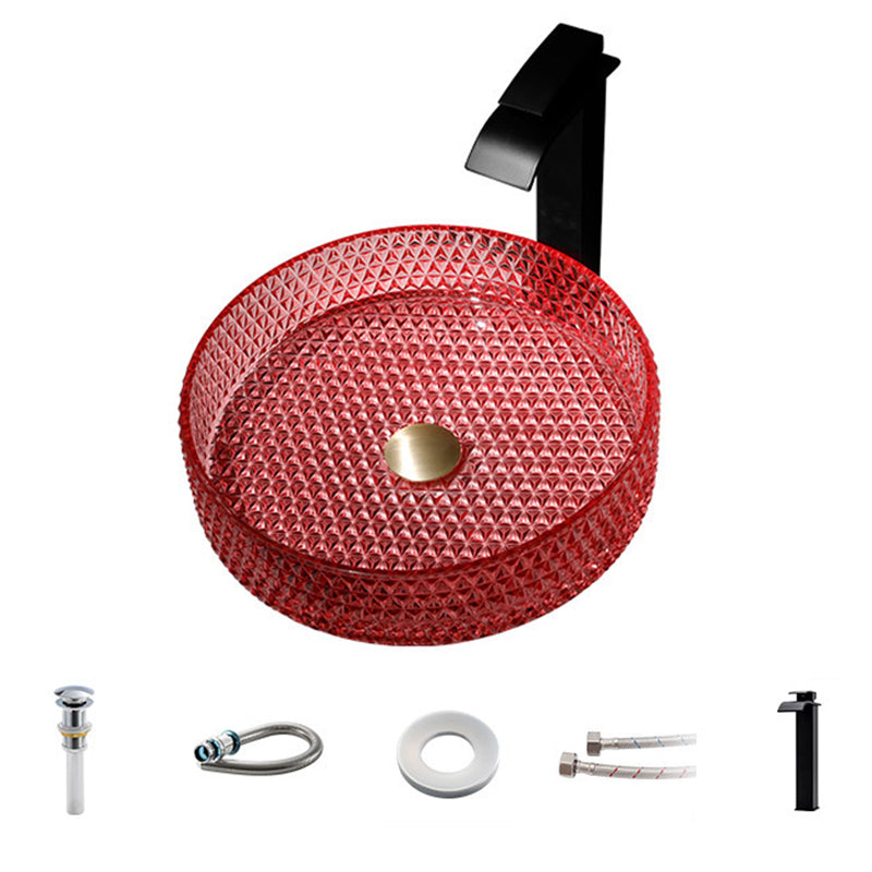 Modern Vessel Bathroom Sink Round Glass with Faucet and with Pop-Up Drain Vessel