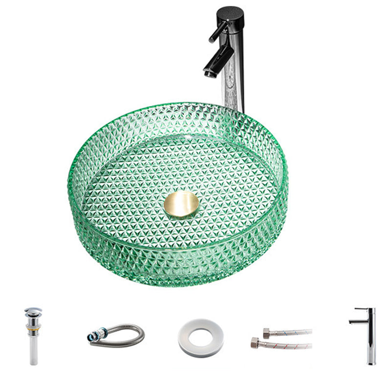 Modern Vessel Bathroom Sink Round Glass with Faucet and with Pop-Up Drain Vessel