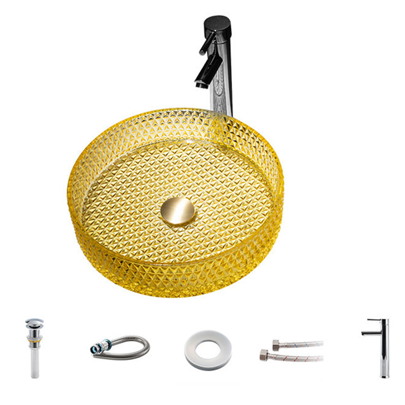 Modern Vessel Bathroom Sink Round Glass with Faucet and with Pop-Up Drain Vessel