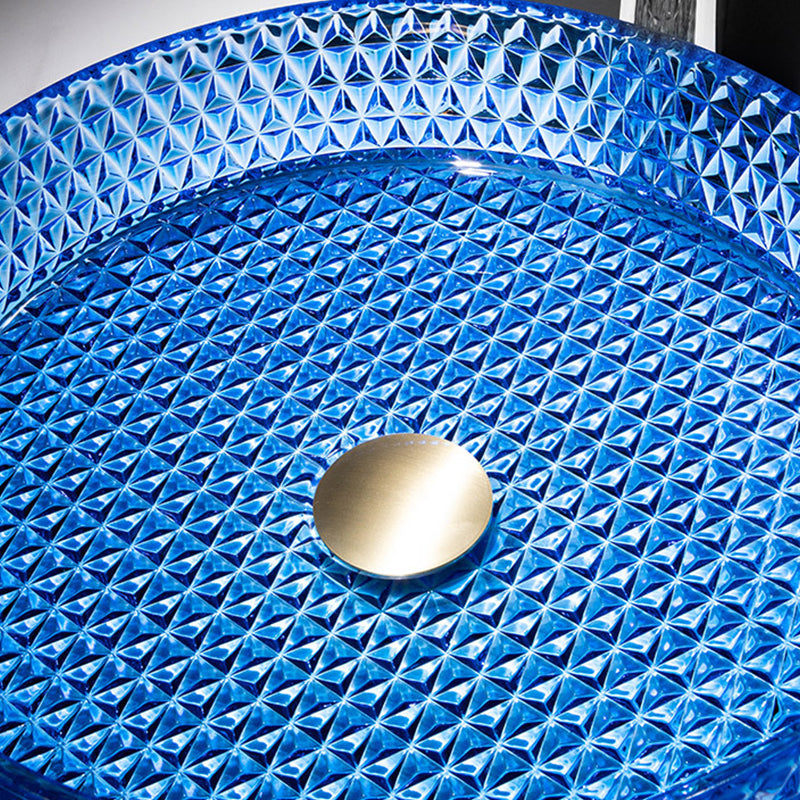 Modern Vessel Bathroom Sink Round Glass with Faucet and with Pop-Up Drain Vessel