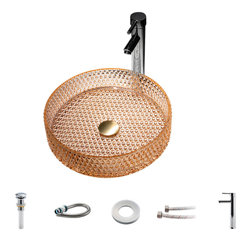 Modern Vessel Bathroom Sink Round Glass with Faucet and with Pop-Up Drain Vessel