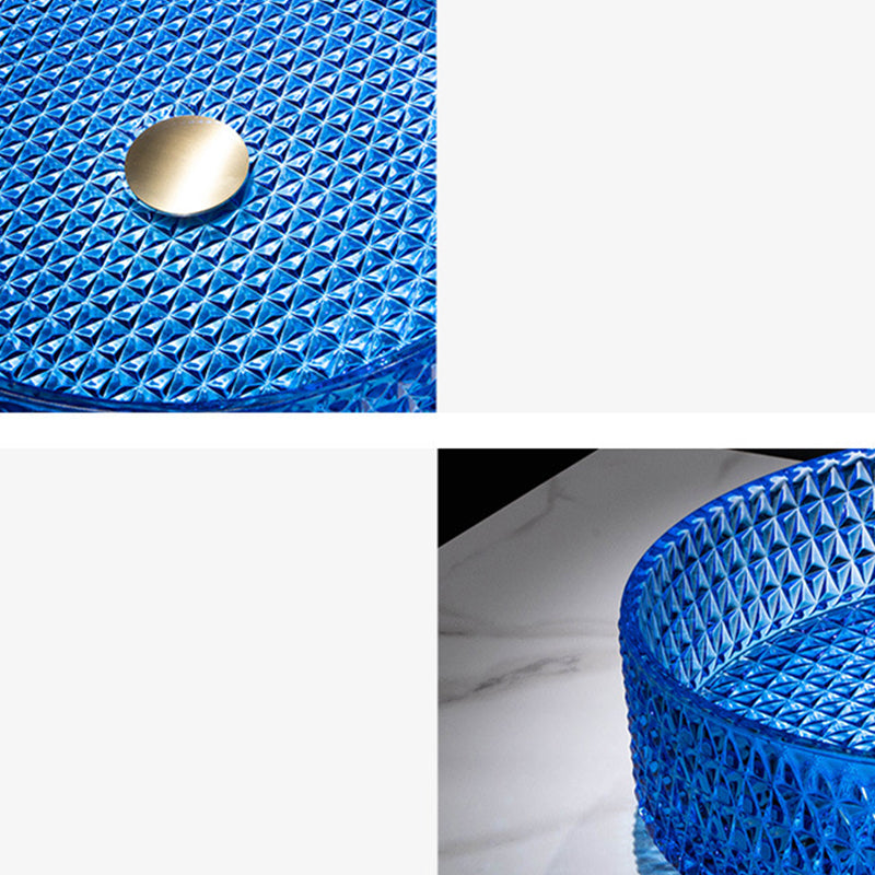 Modern Vessel Bathroom Sink Round Glass with Faucet and with Pop-Up Drain Vessel