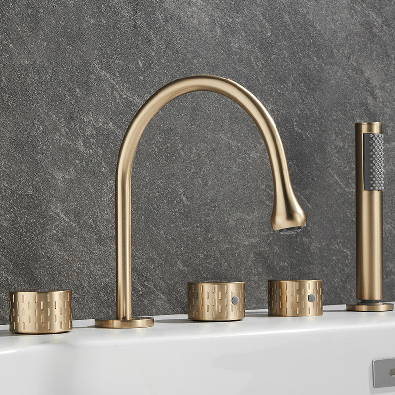 Modern Deck Mounted Metal Tub Filler Three Handles High Arch Faucet