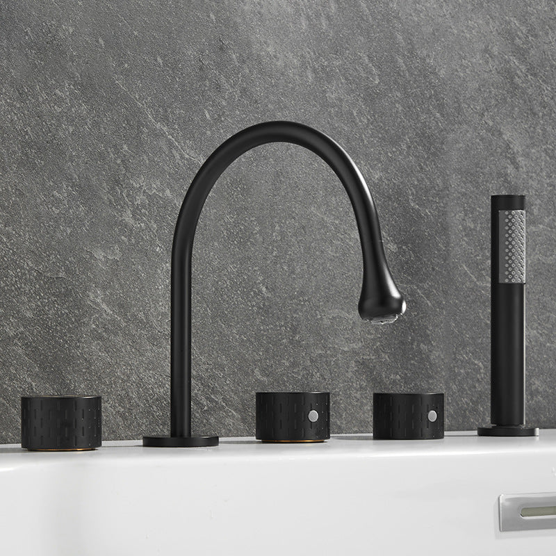 Modern Deck Mounted Metal Tub Filler Three Handles High Arch Faucet