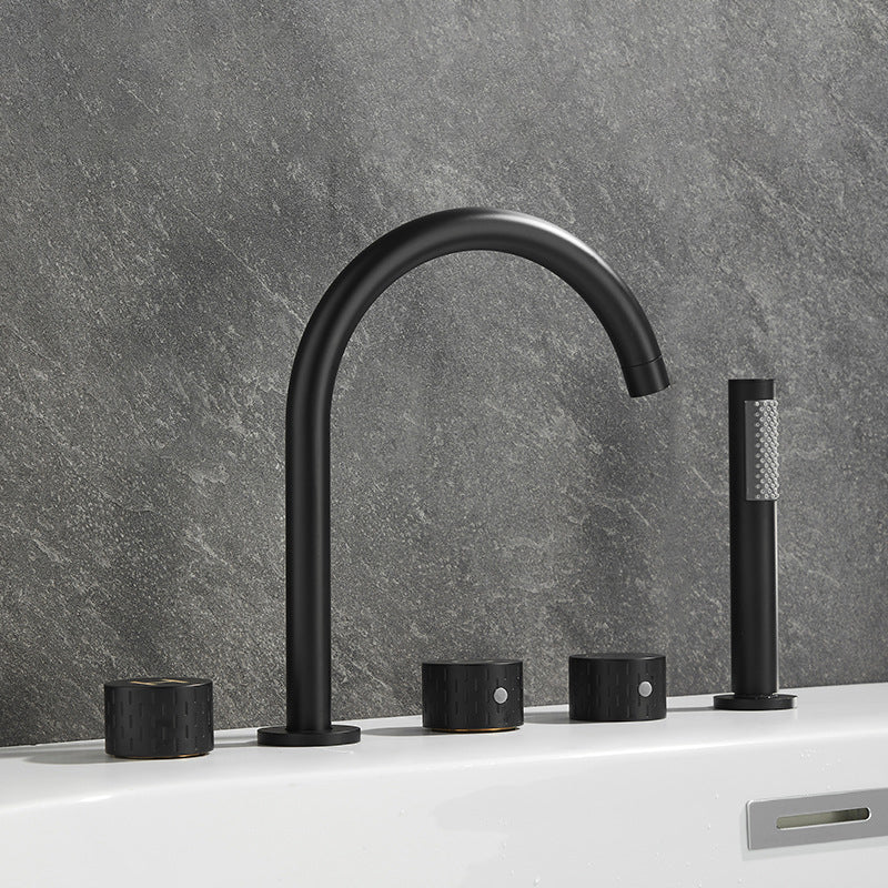 Modern Deck Mounted Metal Tub Filler Three Handles High Arch Faucet