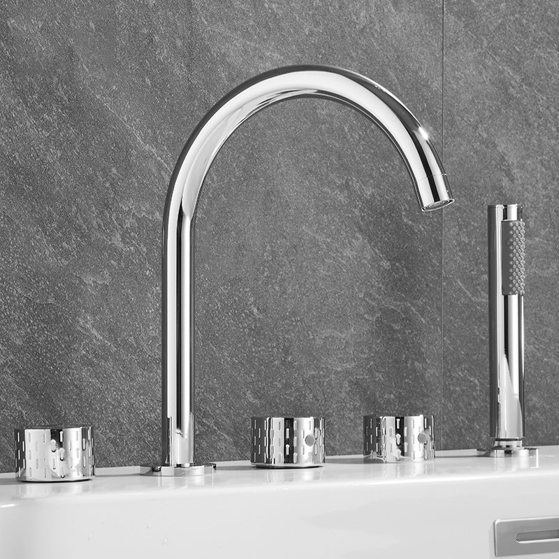 Modern Deck Mounted Metal Tub Filler Three Handles High Arch Faucet