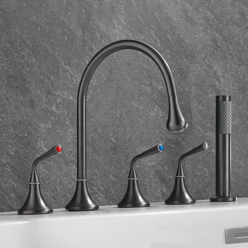 Modern Deck Mounted Metal Tub Filler Three Handles High Arch Faucet