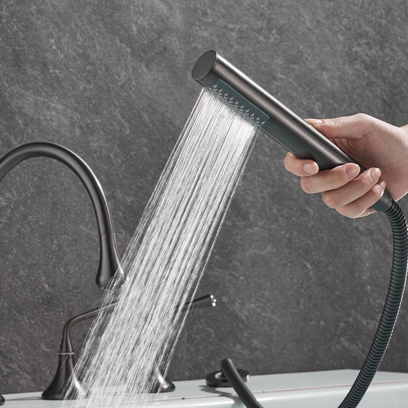 Modern Deck Mounted Metal Tub Filler Three Handles High Arch Faucet