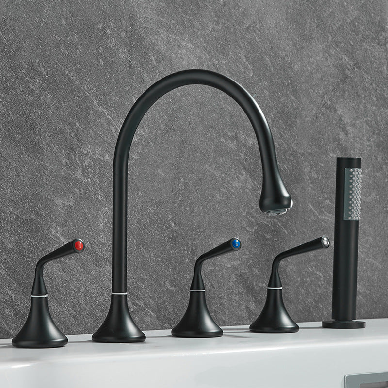 Modern Deck Mounted Metal Tub Filler Three Handles High Arch Faucet
