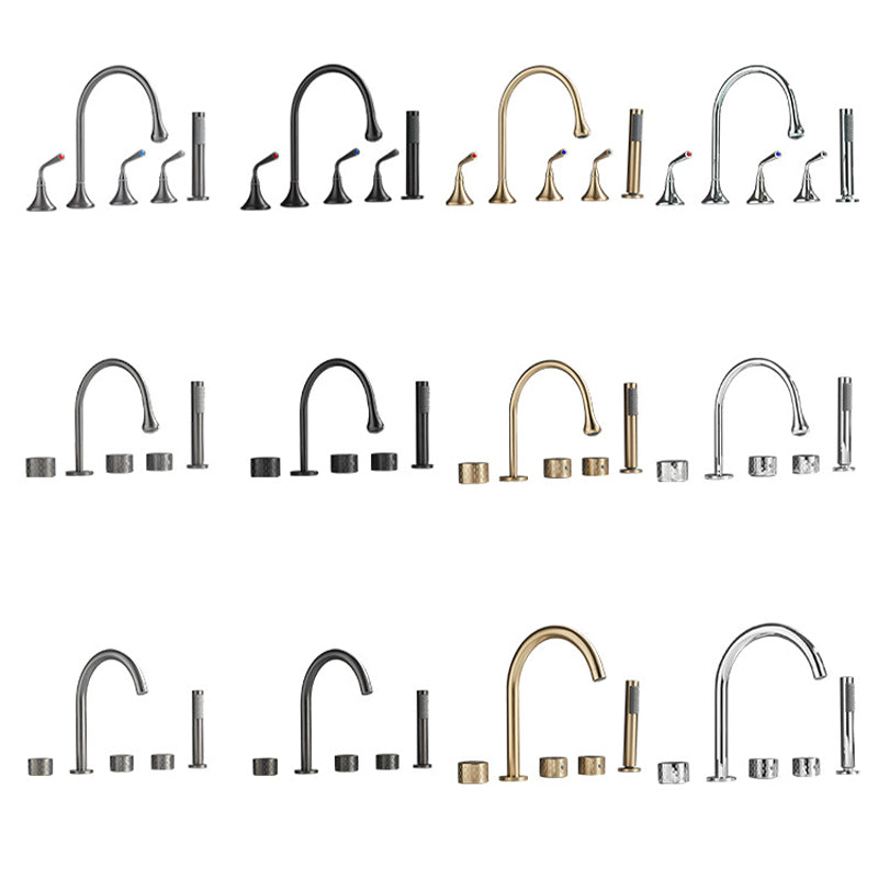 Modern Deck Mounted Metal Tub Filler Three Handles High Arch Faucet