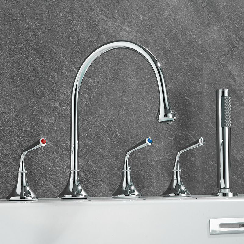 Modern Deck Mounted Metal Tub Filler Three Handles High Arch Faucet
