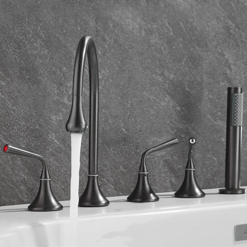 Modern Deck Mounted Metal Tub Filler Three Handles High Arch Faucet