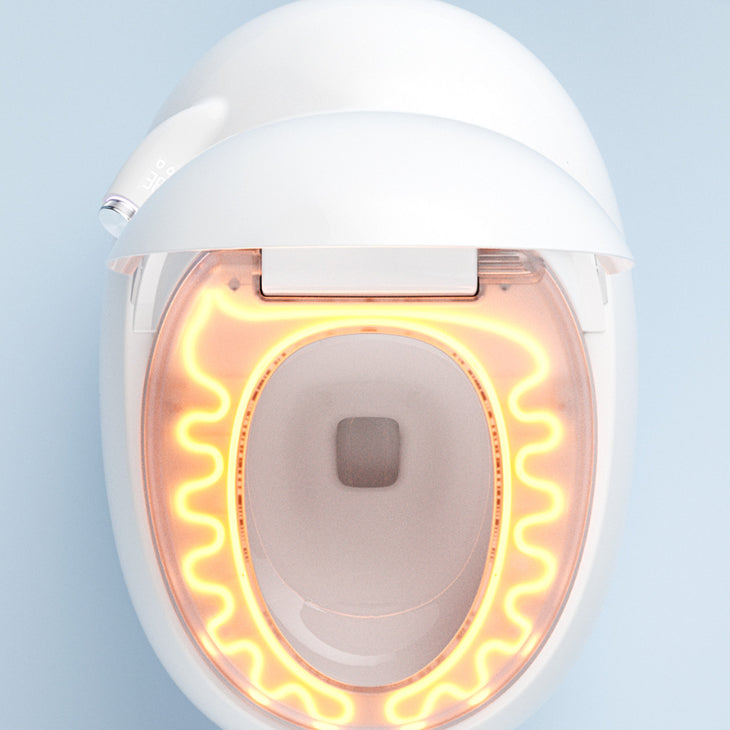 Contemporary White Heated Seat Floor Mount Bidet Round Smart Bidet