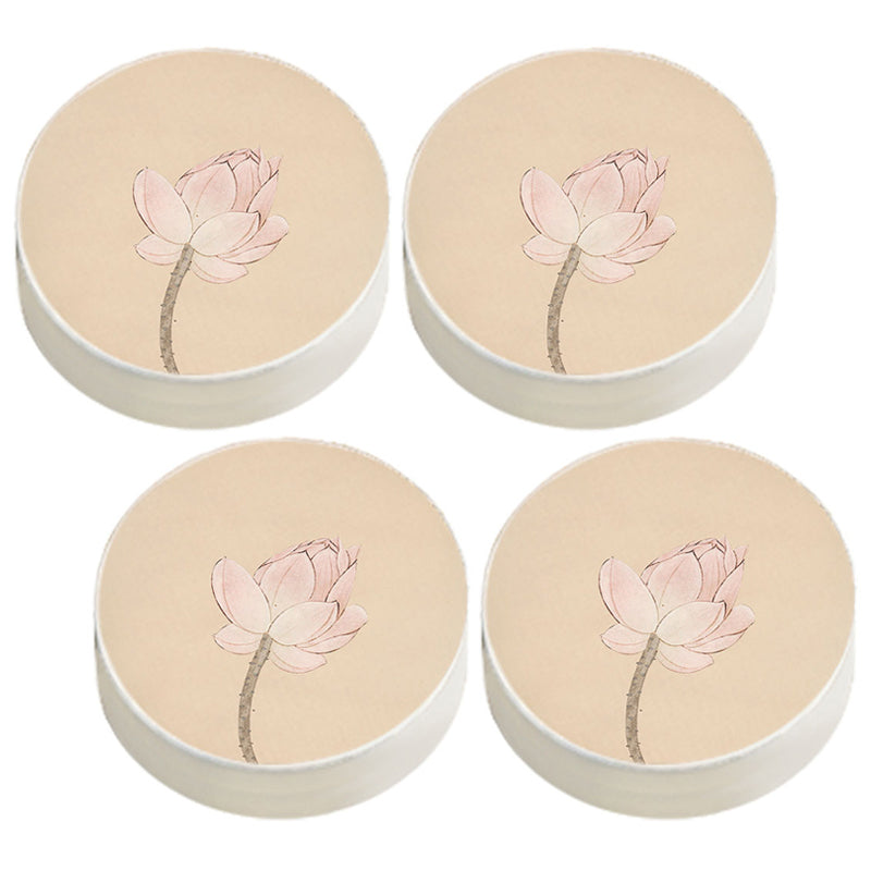 Modern Pouf Ottoman Cotton Upholstered Flower Printed Round Ottoman