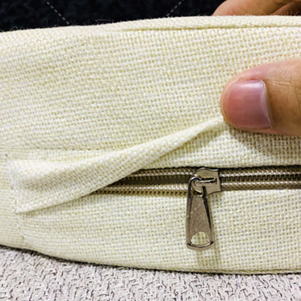 Modern Pouf Ottoman Cotton Upholstered Flower Printed Round Ottoman