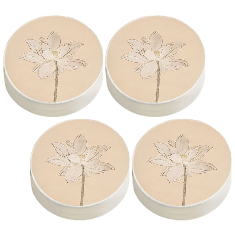 Modern Pouf Ottoman Cotton Upholstered Flower Printed Round Ottoman