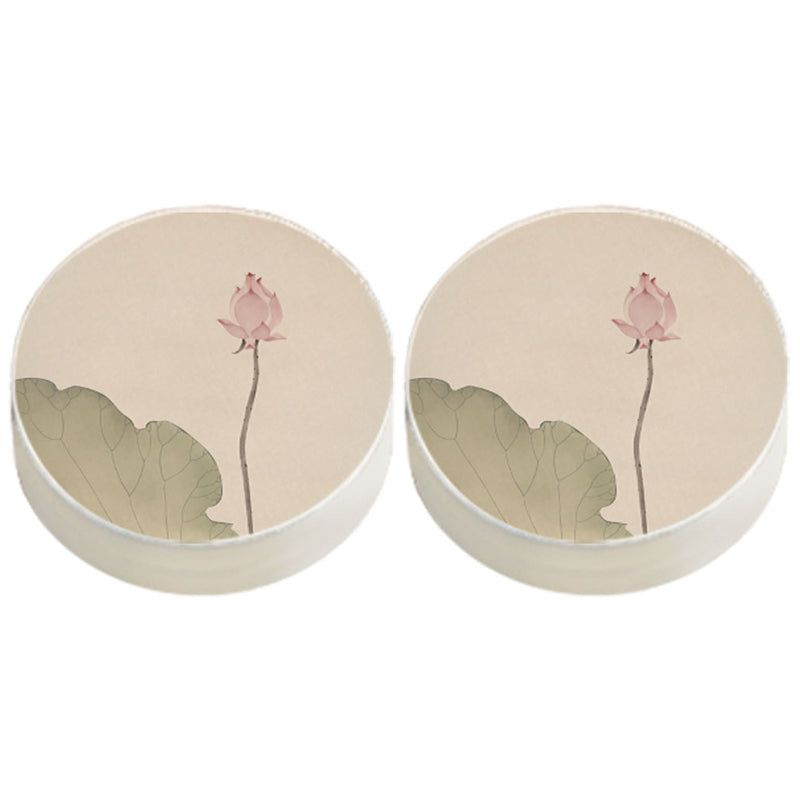 Modern Pouf Ottoman Cotton Upholstered Flower Printed Round Ottoman