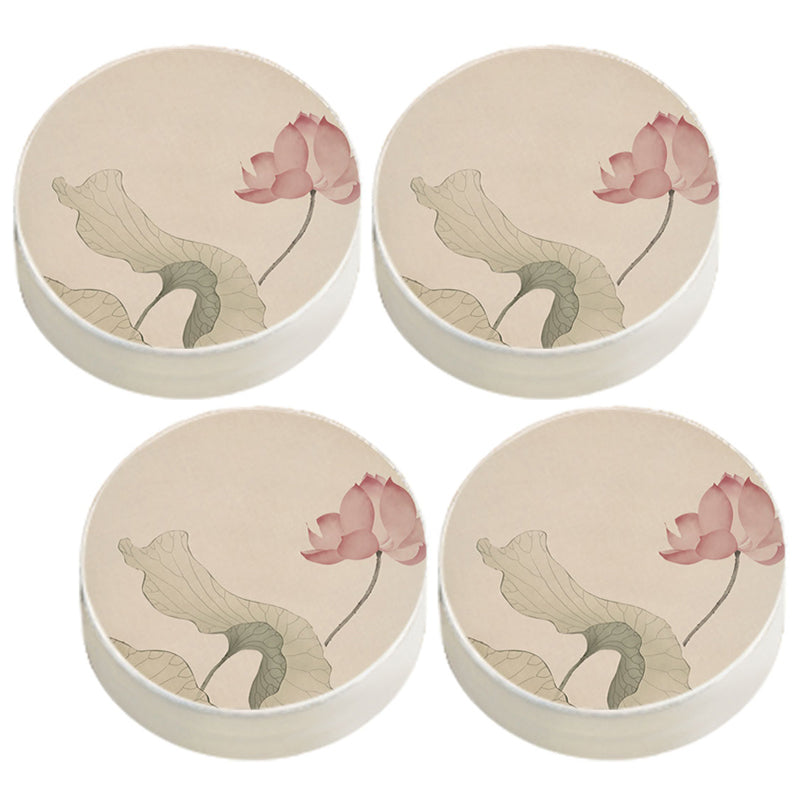 Modern Pouf Ottoman Cotton Upholstered Flower Printed Round Ottoman