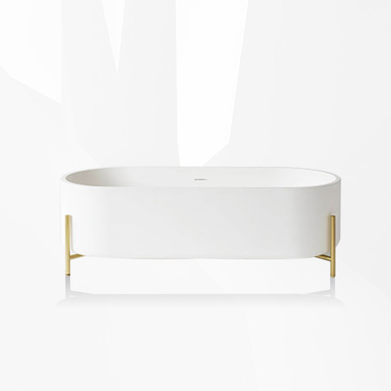 Oval Stone Soaking Bathtub Antique Finish Back to Wall Bath Tub