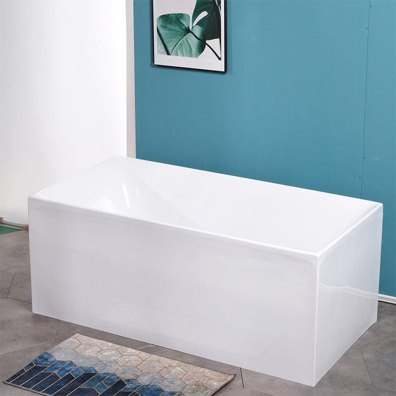 Acrylic Soaking Bathtub White Rectangular Back to Wall Bath Tub