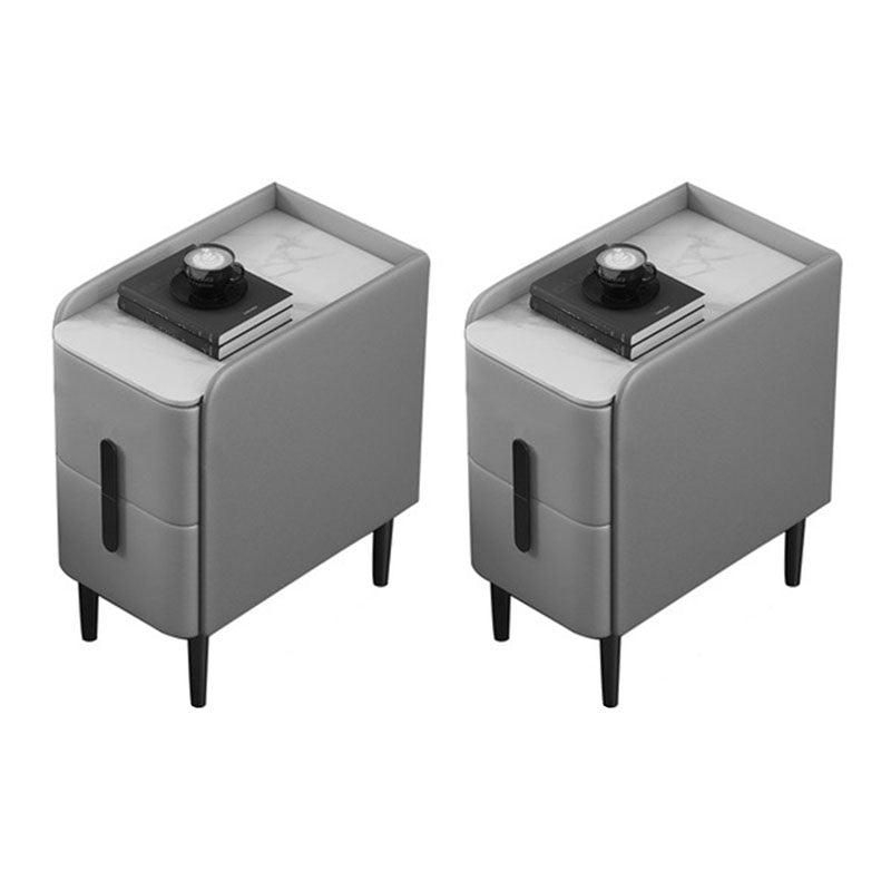 2 Drawers Contemporary Accent Table Nightstand Antique Finish Bed Nightstand with Legs