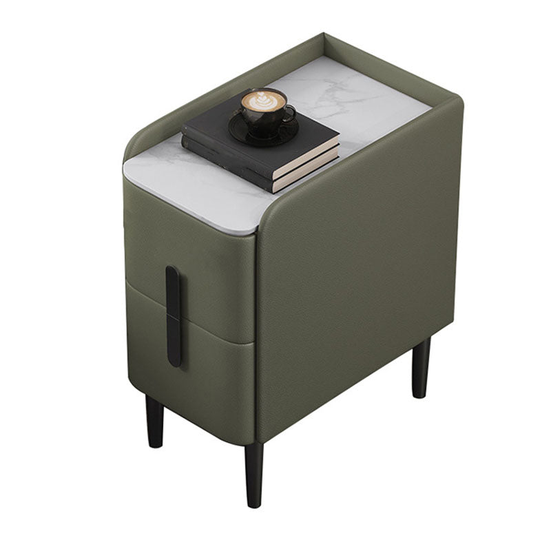 2 Drawers Contemporary Accent Table Nightstand Antique Finish Bed Nightstand with Legs