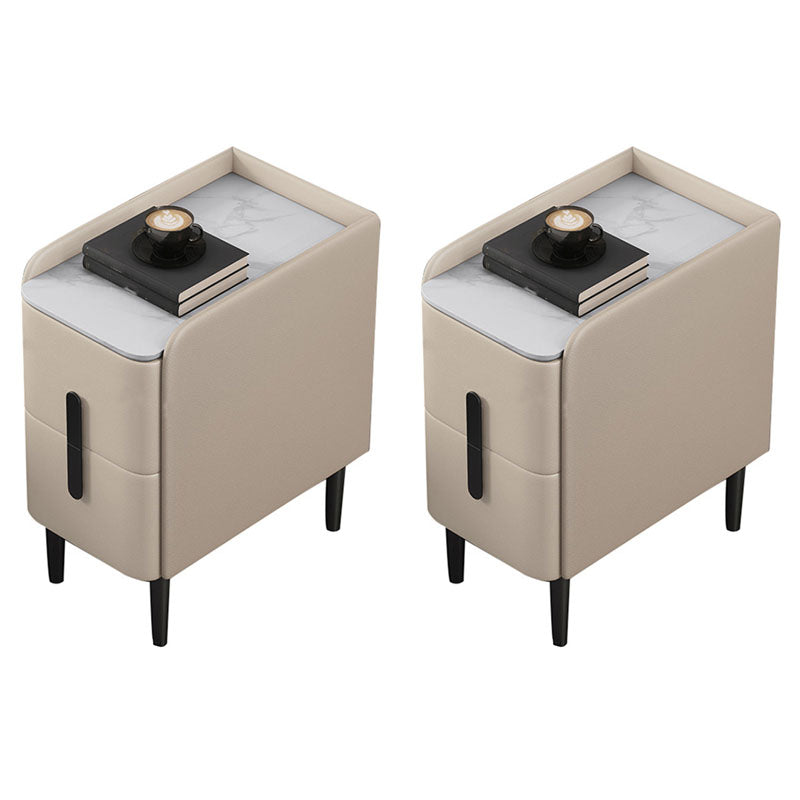 2 Drawers Contemporary Accent Table Nightstand Antique Finish Bed Nightstand with Legs