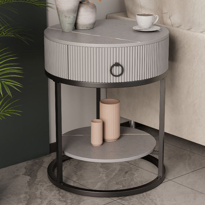 Classic Glam Bed Nightstand Stone Bedside Cabinet with Drawer