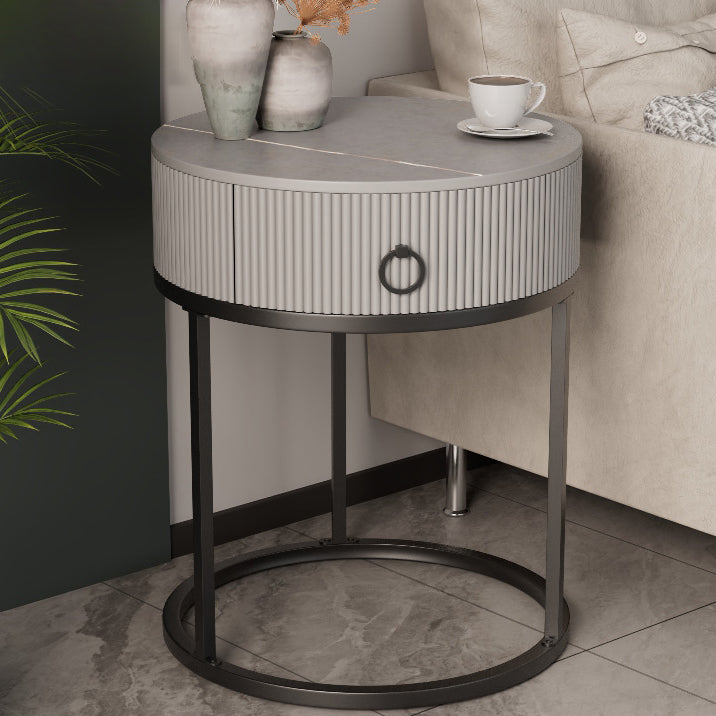 Classic Glam Bed Nightstand Stone Bedside Cabinet with Drawer