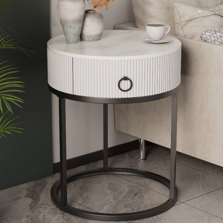 Classic Glam Bed Nightstand Stone Bedside Cabinet with Drawer