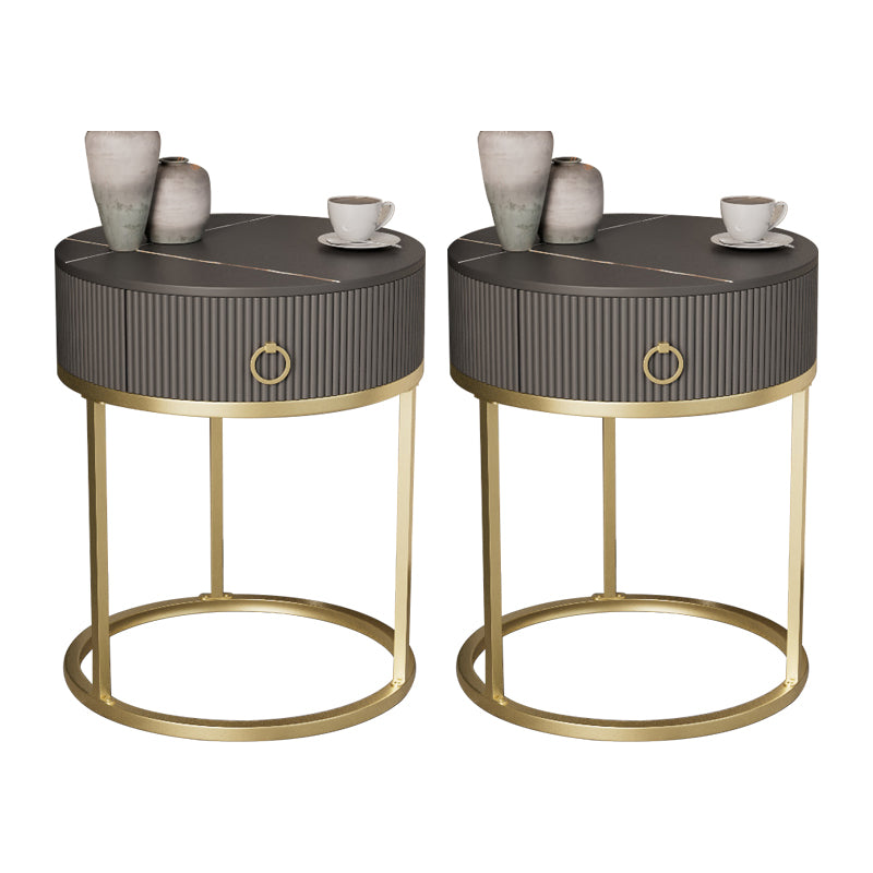 Classic Glam Bed Nightstand Stone Bedside Cabinet with Drawer